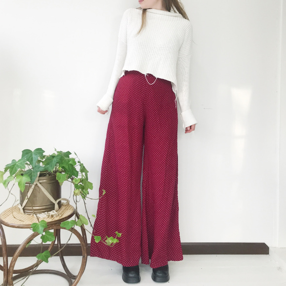 Vintage Pants - Vintage High Waist Wide leg Polka Dot Pants